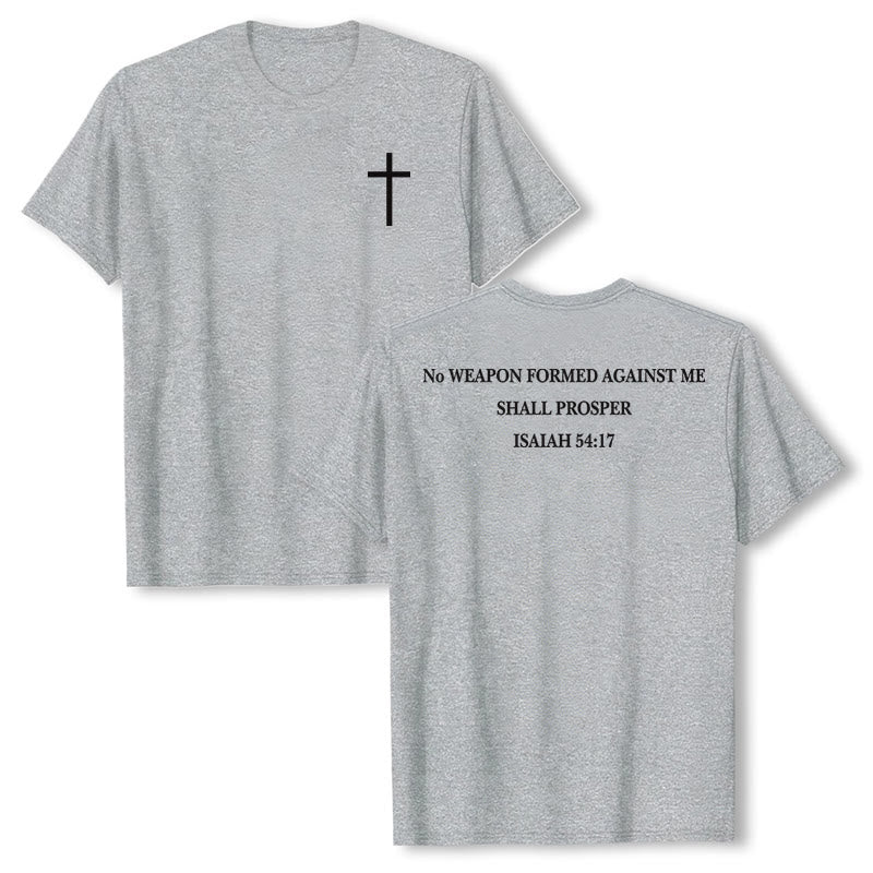 Christianartworkshop Keine Waffe, die gegen mich geschmiedet wird, soll Erfolg haben. Jesaja 54,17 Premium Kurzarm-T-Shirt mit Kreuz auf der Vorderseite und Rückseite. - Grau - 2XL - image 3