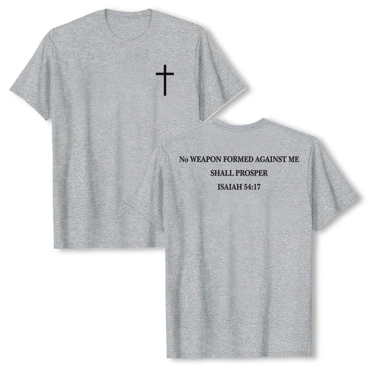 Christianartworkshop Keine Waffe, die gegen mich geschmiedet wird, soll Erfolg haben. Jesaja 54,17 Premium Kurzarm-T-Shirt mit Kreuz auf der Vorderseite und Rückseite. - Grau - 2XL - image 3