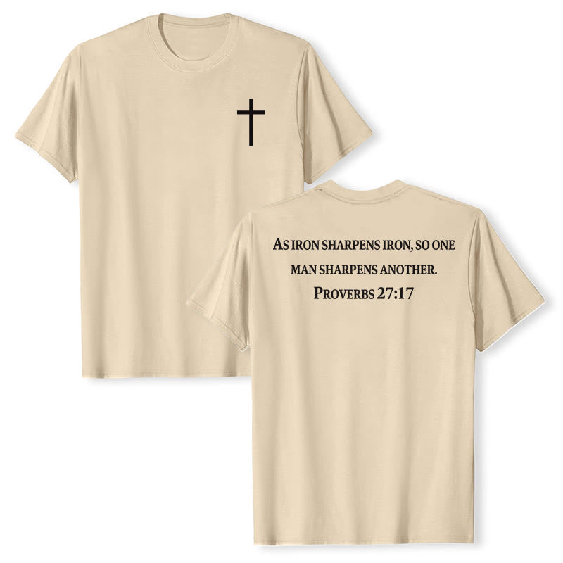 Christianartworkshop Wie Eisen Eisen schärft (Sprüche 27,17) – Premium-T-Shirt mit gekreuztem Bibelvers auf der Vorderseite, gekreuztem Rücken und kurzen Ärmeln - Beige - 2XL - image 24
