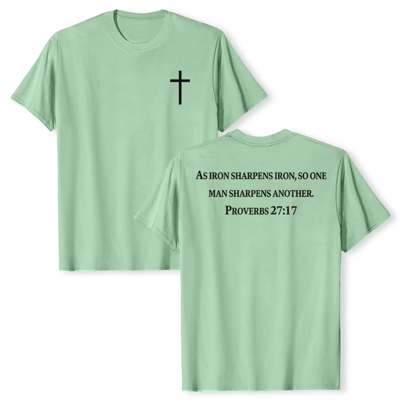 Christianartworkshop Wie Eisen Eisen schärft (Sprüche 27,17) – Premium-T-Shirt mit gekreuztem Bibelvers auf der Vorderseite, gekreuztem Rücken und kurzen Ärmeln - Hellgrün - 2XL - image 15