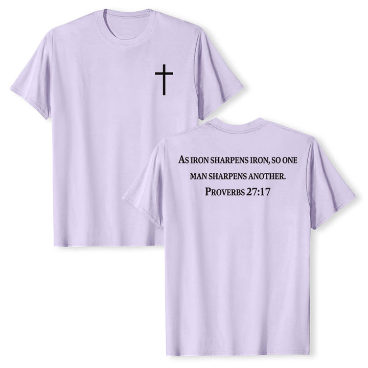 Christianartworkshop Wie Eisen Eisen schärft (Sprüche 27,17) – Premium-T-Shirt mit gekreuztem Bibelvers auf der Vorderseite, gekreuztem Rücken und kurzen Ärmeln - Lila - 2XL - image 12