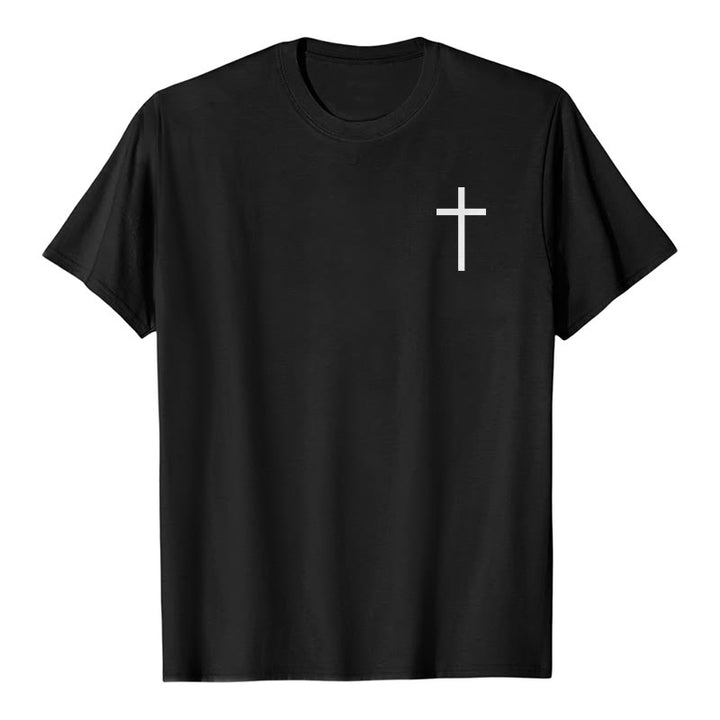 Christianartworkshop Wie Eisen Eisen schärft (Sprüche 27,17) – Premium-T-Shirt mit gekreuztem Bibelvers auf der Vorderseite, gekreuztem Rücken und kurzen Ärmeln - image 1