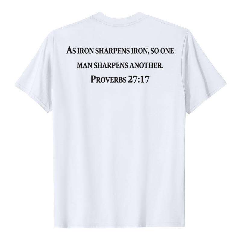 Christianartworkshop Wie Eisen Eisen schärft (Sprüche 27,17) – Premium-T-Shirt mit gekreuztem Bibelvers auf der Vorderseite, gekreuztem Rücken und kurzen Ärmeln - image 8