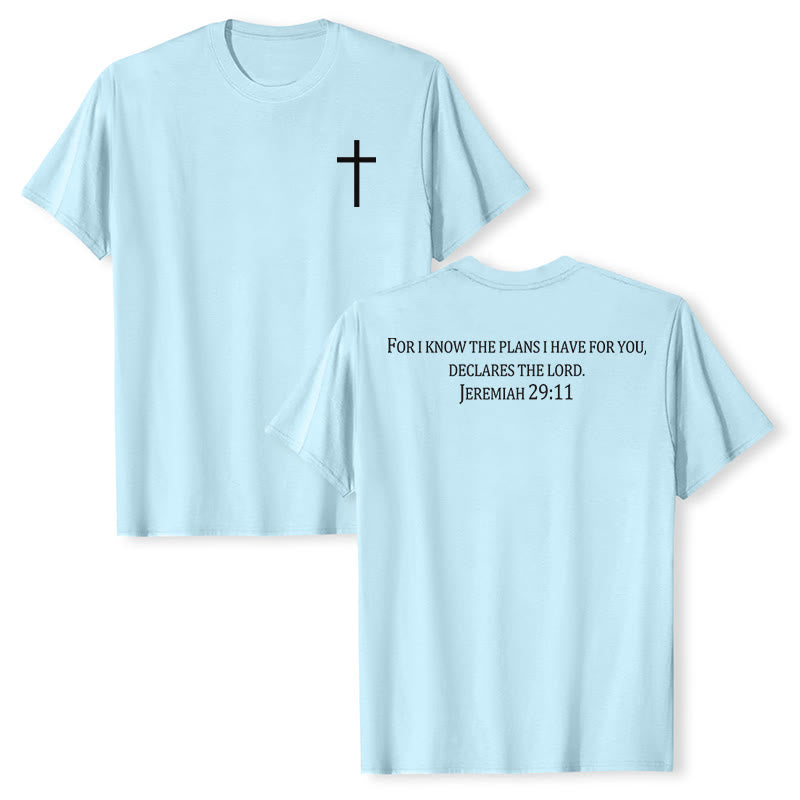 Christianartworkshop Denn ich kenne die Pläne, die ich für euch habe (Jeremia 29,11). Premium-T-Shirt mit kurzem Ärmel und Kreuz auf der Vorderseite, Bibelvers auf der Rückseite und Kreuz. - Blau - 2XL - image 21