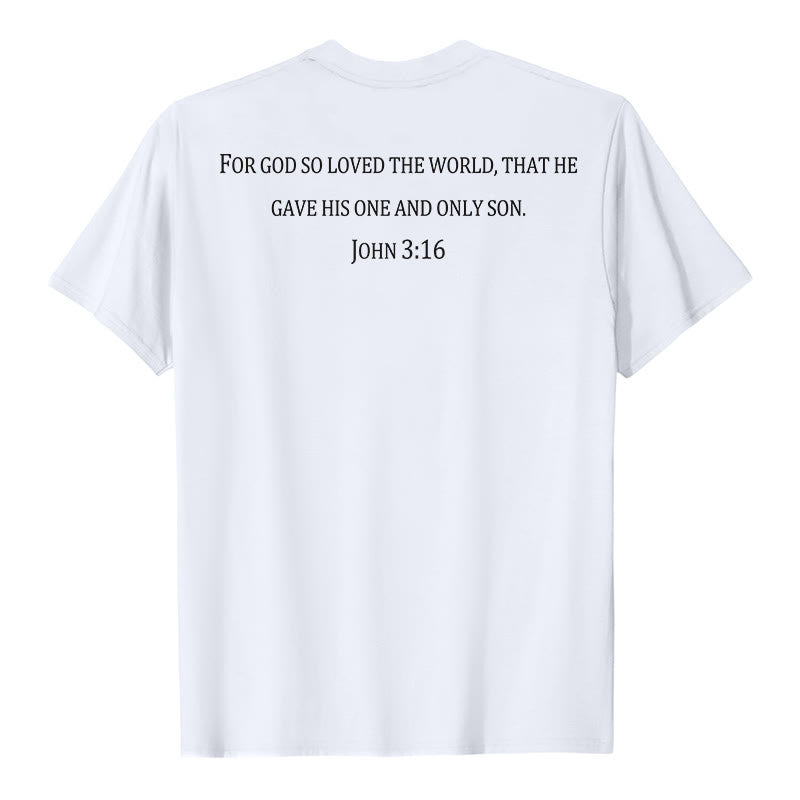 Christianartworkshop Johannes 3,16 Denn so sehr hat Gott die Welt geliebt Premium Kurzarm-T-Shirt mit Kreuz auf der Vorderseite, Bibelvers auf dem Rücken - image 8