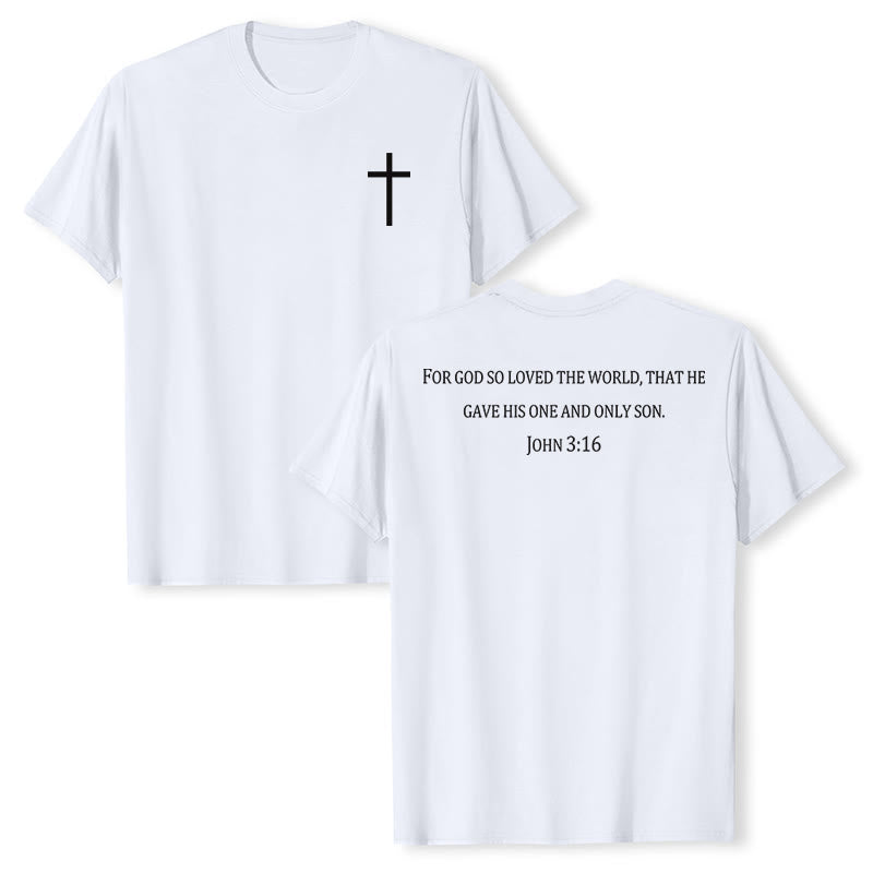 Christianartworkshop Johannes 3,16 Denn so sehr hat Gott die Welt geliebt Premium Kurzarm-T-Shirt mit Kreuz auf der Vorderseite, Bibelvers auf dem Rücken - Weiß - 2XL - image 6