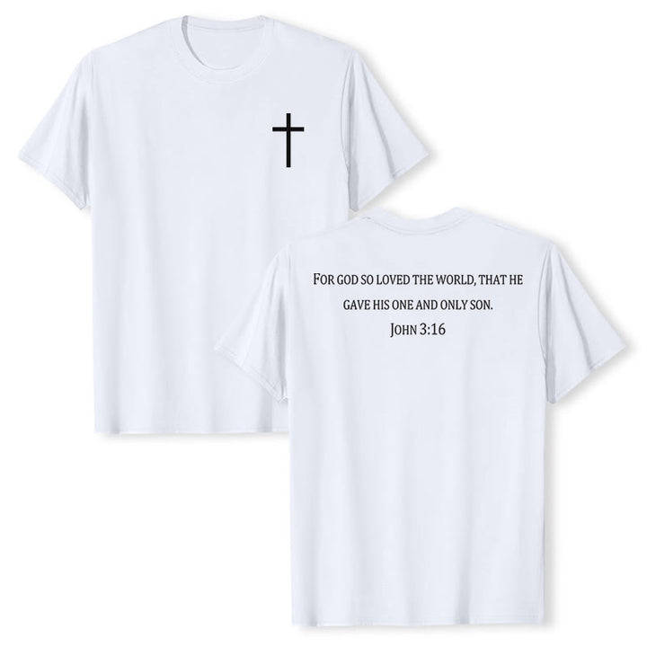 Christianartworkshop Johannes 3,16 Denn so sehr hat Gott die Welt geliebt Premium Kurzarm-T-Shirt mit Kreuz auf der Vorderseite, Bibelvers auf dem Rücken - Weiß - 2XL - image 6