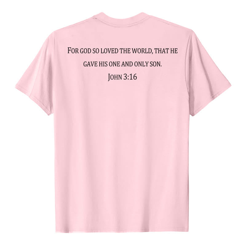 Christianartworkshop Johannes 3,16 Denn so sehr hat Gott die Welt geliebt Premium Kurzarm-T-Shirt mit Kreuz auf der Vorderseite, Bibelvers auf dem Rücken - image 11