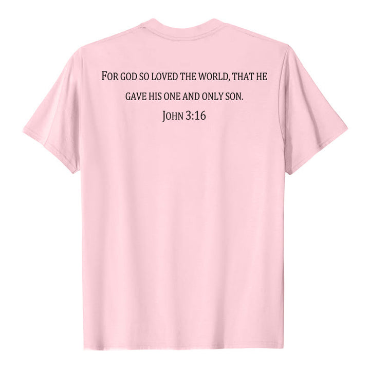 Christianartworkshop Johannes 3,16 Denn so sehr hat Gott die Welt geliebt Premium Kurzarm-T-Shirt mit Kreuz auf der Vorderseite, Bibelvers auf dem Rücken - image 11