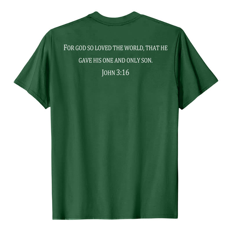 Christianartworkshop Johannes 3,16 Denn so sehr hat Gott die Welt geliebt Premium Kurzarm-T-Shirt mit Kreuz auf der Vorderseite, Bibelvers auf dem Rücken - image 20
