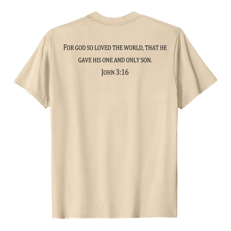 Christianartworkshop Johannes 3,16 Denn so sehr hat Gott die Welt geliebt Premium Kurzarm-T-Shirt mit Kreuz auf der Vorderseite, Bibelvers auf dem Rücken - image 26