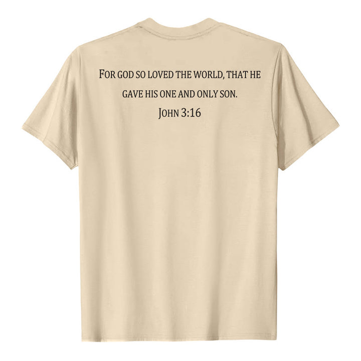 Christianartworkshop Johannes 3,16 Denn so sehr hat Gott die Welt geliebt Premium Kurzarm-T-Shirt mit Kreuz auf der Vorderseite, Bibelvers auf dem Rücken - image 26