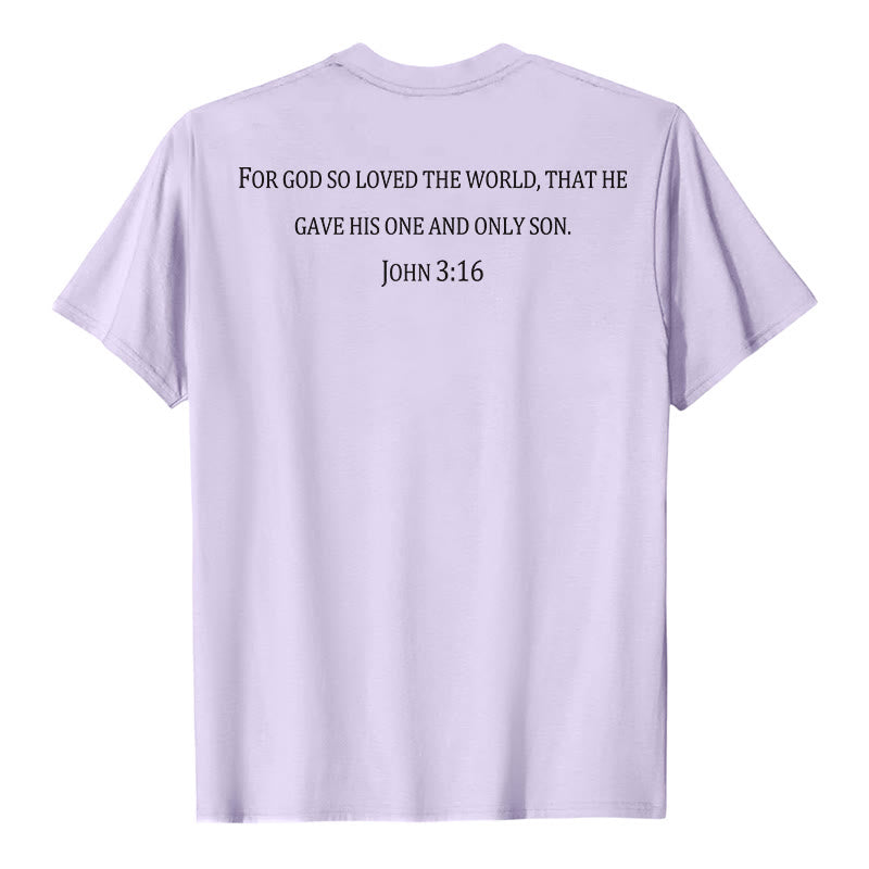 Christianartworkshop Johannes 3,16 Denn so sehr hat Gott die Welt geliebt Premium Kurzarm-T-Shirt mit Kreuz auf der Vorderseite, Bibelvers auf dem Rücken - image 14