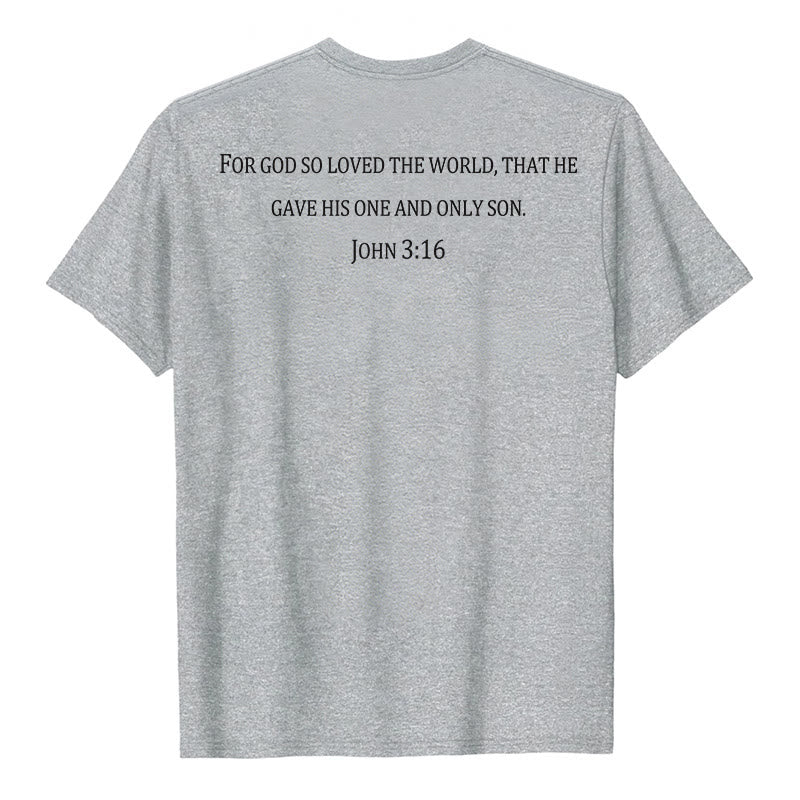 Christianartworkshop Johannes 3,16 Denn so sehr hat Gott die Welt geliebt Premium Kurzarm-T-Shirt mit Kreuz auf der Vorderseite, Bibelvers auf dem Rücken - image 5