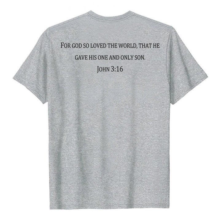 Christianartworkshop Johannes 3,16 Denn so sehr hat Gott die Welt geliebt Premium Kurzarm-T-Shirt mit Kreuz auf der Vorderseite, Bibelvers auf dem Rücken - image 5