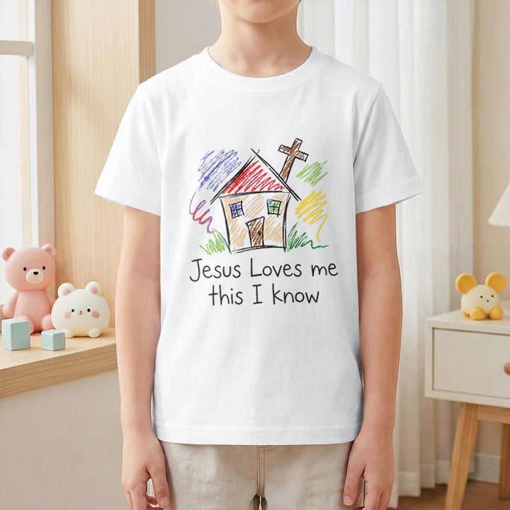 Christianartworkshop Jesus liebt mich, das weiß ich. Kapellenkreuz Kinder Kurzarm-T-Shirt - image 16
