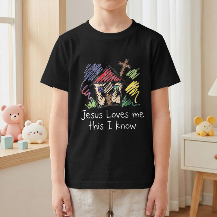 Christianartworkshop Jesus liebt mich, das weiß ich. Kapellenkreuz Kinder Kurzarm-T-Shirt - image 25