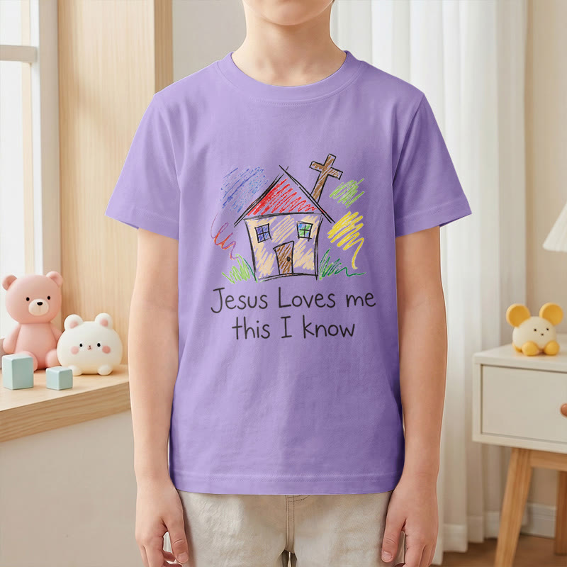 Christianartworkshop Jesus liebt mich, das weiß ich. Kapellenkreuz Kinder Kurzarm-T-Shirt - image 4