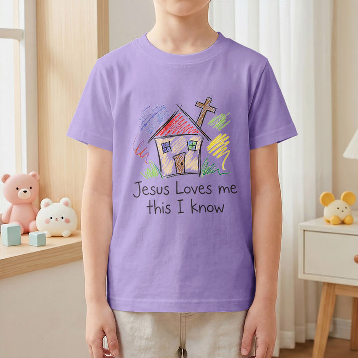 Christianartworkshop Jesus liebt mich, das weiß ich. Kapellenkreuz Kinder Kurzarm-T-Shirt - image 4