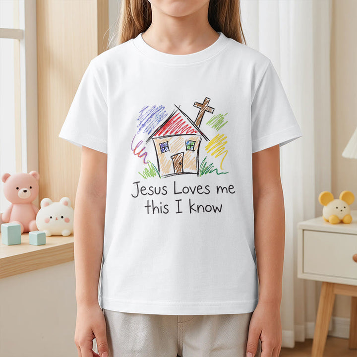 Christianartworkshop Jesus liebt mich, das weiß ich. Kapellenkreuz Kinder Kurzarm-T-Shirt - image 17