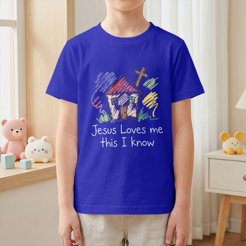 Christianartworkshop Jesus liebt mich, das weiß ich. Kapellenkreuz Kinder Kurzarm-T-Shirt - image 22
