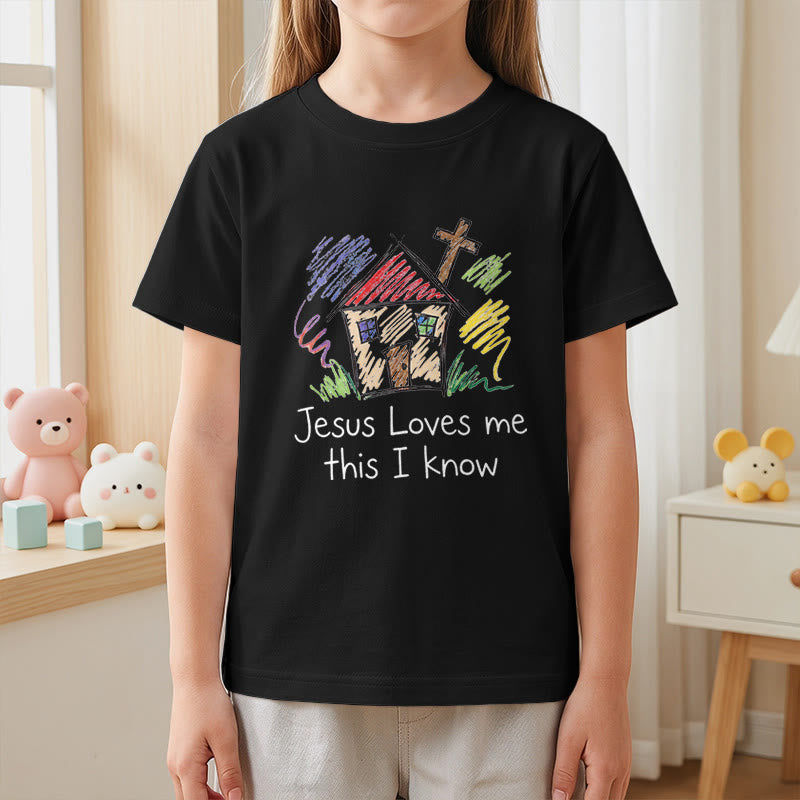 Christianartworkshop Jesus liebt mich, das weiß ich. Kapellenkreuz Kinder Kurzarm-T-Shirt - image 26