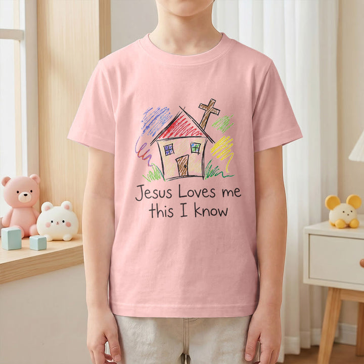 Christianartworkshop Jesus liebt mich, das weiß ich. Kapellenkreuz Kinder Kurzarm-T-Shirt - image 10