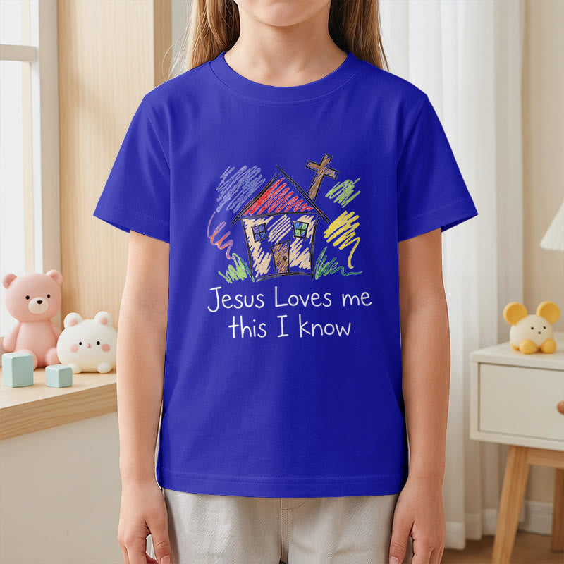 Christianartworkshop Jesus liebt mich, das weiß ich. Kapellenkreuz Kinder Kurzarm-T-Shirt - image 23