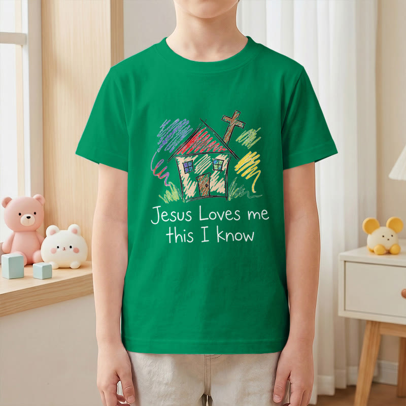 Christianartworkshop Jesus liebt mich, das weiß ich. Kapellenkreuz Kinder Kurzarm-T-Shirt - image 13