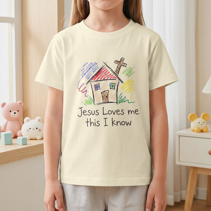 Christianartworkshop Jesus liebt mich, das weiß ich. Kapellenkreuz Kinder Kurzarm-T-Shirt - image 2