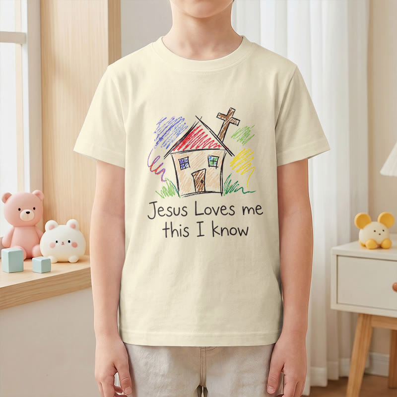 Christianartworkshop Jesus liebt mich, das weiß ich. Kapellenkreuz Kinder Kurzarm-T-Shirt - image 1