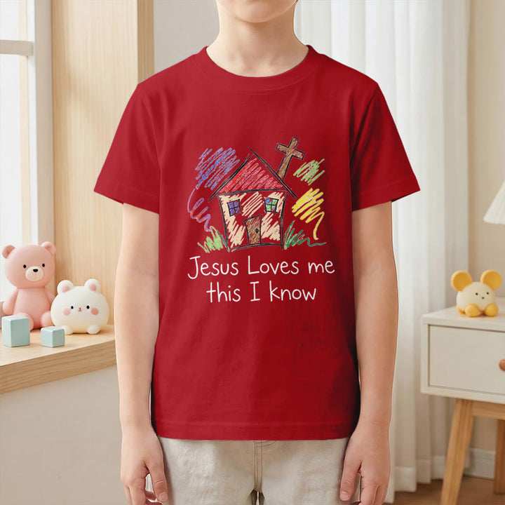 Christianartworkshop Jesus liebt mich, das weiß ich. Kapellenkreuz Kinder Kurzarm-T-Shirt - image 7