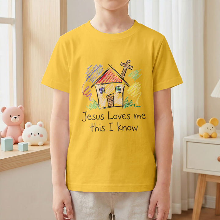 Christianartworkshop Jesus liebt mich, das weiß ich. Kapellenkreuz Kinder Kurzarm-T-Shirt - image 28