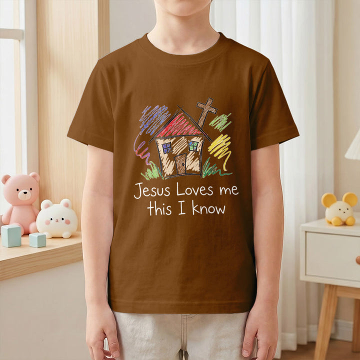 Christianartworkshop Jesus liebt mich, das weiß ich. Kapellenkreuz Kinder Kurzarm-T-Shirt - image 19