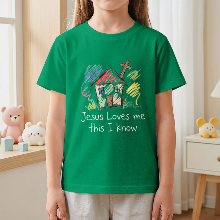 Christianartworkshop Jesus liebt mich, das weiß ich. Kapellenkreuz Kinder Kurzarm-T-Shirt - image 14