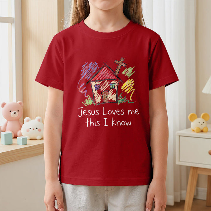 Christianartworkshop Jesus liebt mich, das weiß ich. Kapellenkreuz Kinder Kurzarm-T-Shirt - image 8