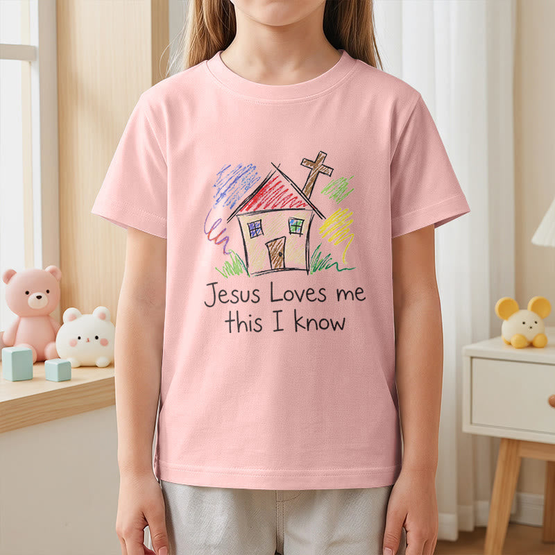 Christianartworkshop Jesus liebt mich, das weiß ich. Kapellenkreuz Kinder Kurzarm-T-Shirt - image 11