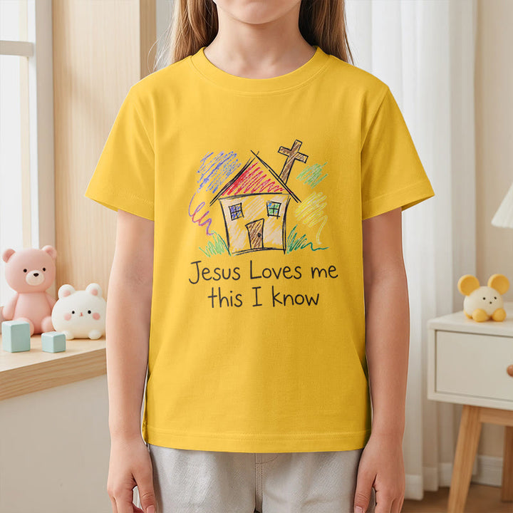 Christianartworkshop Jesus liebt mich, das weiß ich. Kapellenkreuz Kinder Kurzarm-T-Shirt - image 29