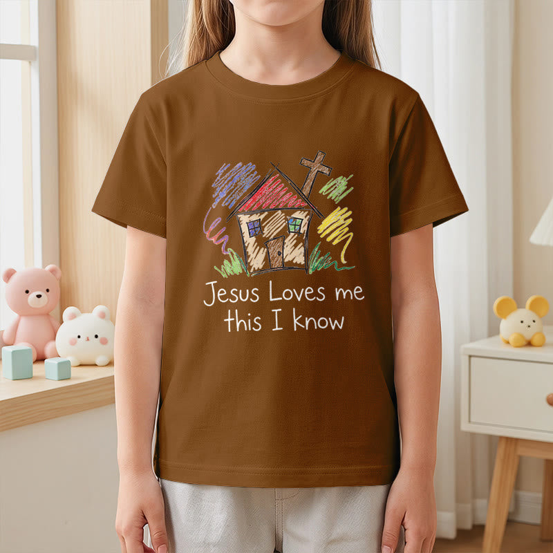 Christianartworkshop Jesus liebt mich, das weiß ich. Kapellenkreuz Kinder Kurzarm-T-Shirt - image 20