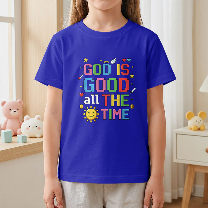 Christianartworkshop Buntes Pixel-T-Shirt mit Sonnen- und Engelsmotiv für Kinder (Kurzarm) mit dem Aufdruck „Gott ist immer gut“. - image 26