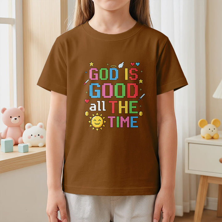 Christianartworkshop Buntes Pixel-T-Shirt mit Sonnen- und Engelsmotiv für Kinder (Kurzarm) mit dem Aufdruck „Gott ist immer gut“. - image 23