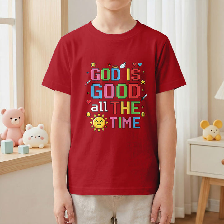 Christianartworkshop Buntes Pixel-T-Shirt mit Sonnen- und Engelsmotiv für Kinder (Kurzarm) mit dem Aufdruck „Gott ist immer gut“. - image 10