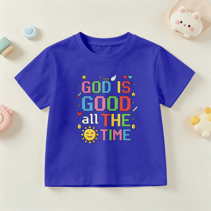 Christianartworkshop Buntes Pixel-T-Shirt mit Sonnen- und Engelsmotiv für Kinder (Kurzarm) mit dem Aufdruck „Gott ist immer gut“. - Blau - US/GB/AU 14, EU 170 - image 24