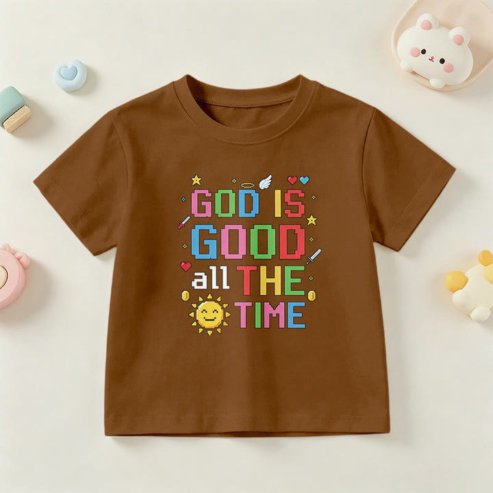 Christianartworkshop Buntes Pixel-T-Shirt mit Sonnen- und Engelsmotiv für Kinder (Kurzarm) mit dem Aufdruck „Gott ist immer gut“. - Braun - US/GB/AU 14, EU 170 - image 21