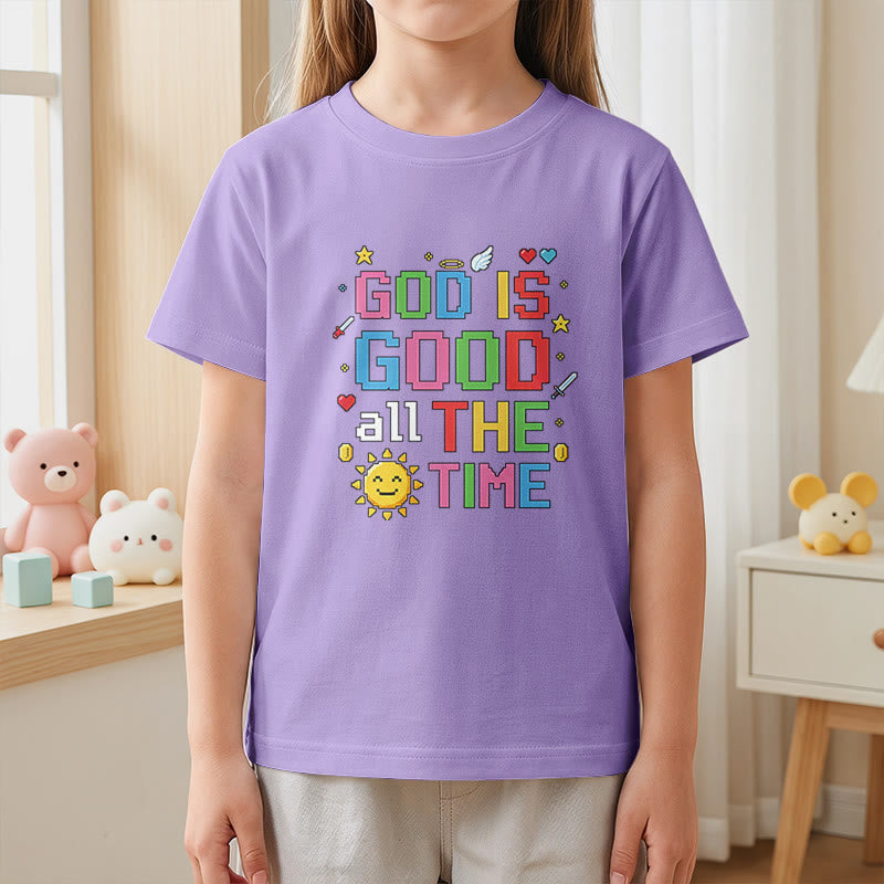 Christianartworkshop Buntes Pixel-T-Shirt mit Sonnen- und Engelsmotiv für Kinder (Kurzarm) mit dem Aufdruck „Gott ist immer gut“. - image 8