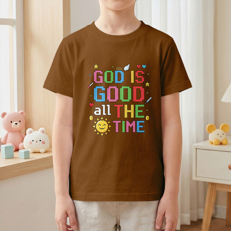 Christianartworkshop Buntes Pixel-T-Shirt mit Sonnen- und Engelsmotiv für Kinder (Kurzarm) mit dem Aufdruck „Gott ist immer gut“. - image 22