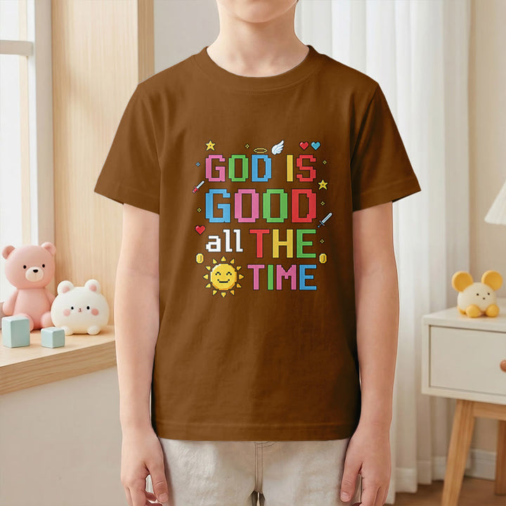 Christianartworkshop Buntes Pixel-T-Shirt mit Sonnen- und Engelsmotiv für Kinder (Kurzarm) mit dem Aufdruck „Gott ist immer gut“. - image 22