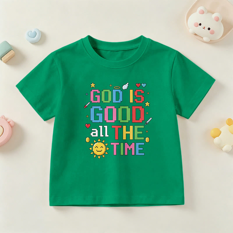 Christianartworkshop Buntes Pixel-T-Shirt mit Sonnen- und Engelsmotiv für Kinder (Kurzarm) mit dem Aufdruck „Gott ist immer gut“. - Grün - US/GB/AU 14, EU 170 - image 15