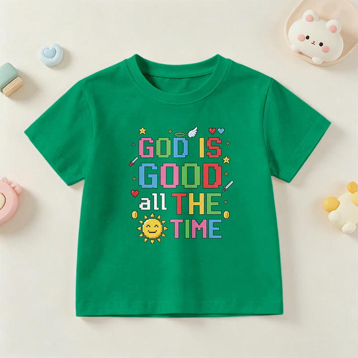 Christianartworkshop Buntes Pixel-T-Shirt mit Sonnen- und Engelsmotiv für Kinder (Kurzarm) mit dem Aufdruck „Gott ist immer gut“. - Grün - US/GB/AU 14, EU 170 - image 15