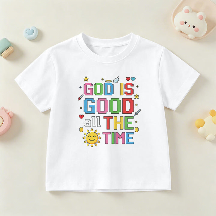 Christianartworkshop Buntes Pixel-T-Shirt mit Sonnen- und Engelsmotiv für Kinder (Kurzarm) mit dem Aufdruck „Gott ist immer gut“. - Weiß - US/GB/AU 14, EU 170 - image 18